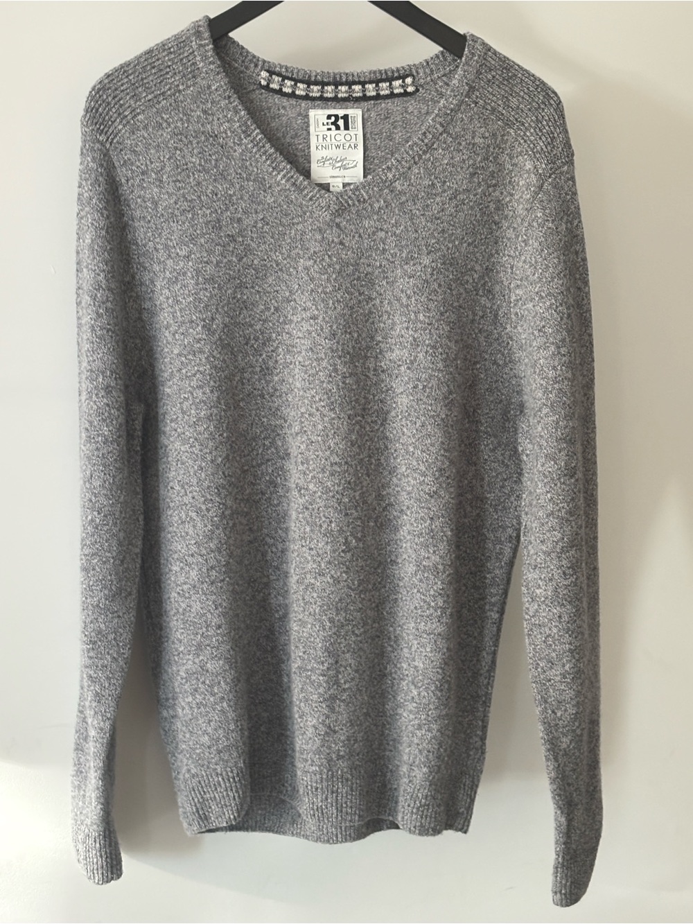 Simons 100% Lambswool V-Neck Men’s Sweater Gray Knit L